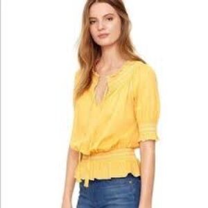 Tory Burch Smocked Peasant Top lightweight, semi-sheer embroidery. Size 8
